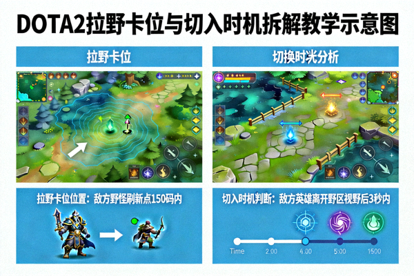 DOTA2拉野卡位与切入时机拆解教学示意图